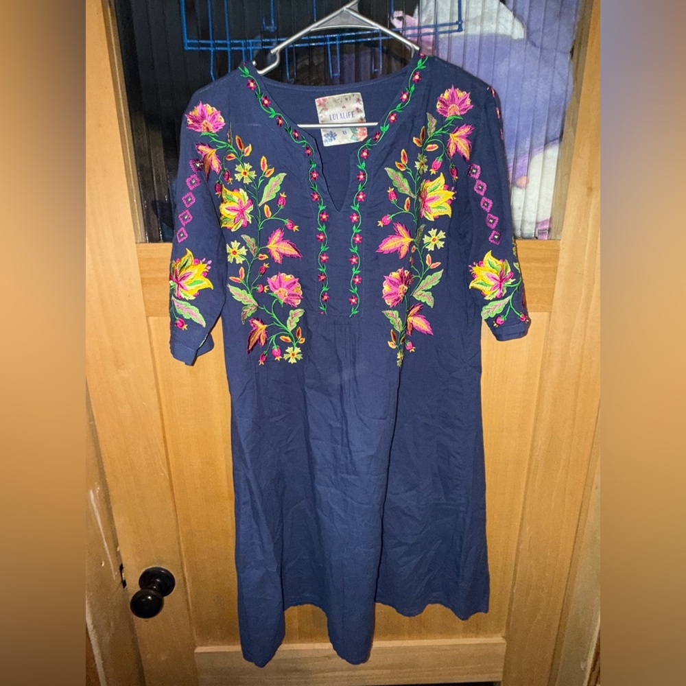 LULALIFE Dress/swim Cover Up -EMBROIDERED-light Weight Size S